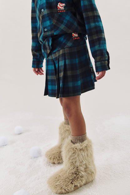GOGGLES - CHECK MINI SKIRT yoke and pleats, Ice Skate embroidery motif
