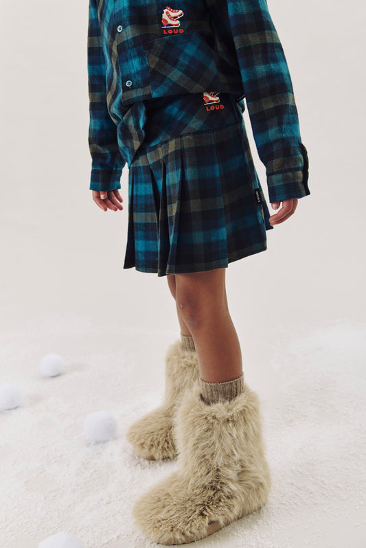 GOGGLES - CHECK MINI SKIRT yoke and pleats, Ice Skate embroidery motif