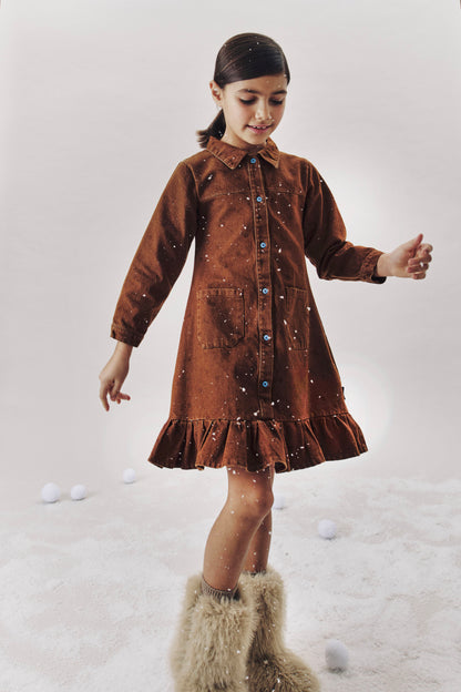 SPEED - CHOCO POLKADOT DRESS loose fit, buttoned front, circle LOUD eyes logo print