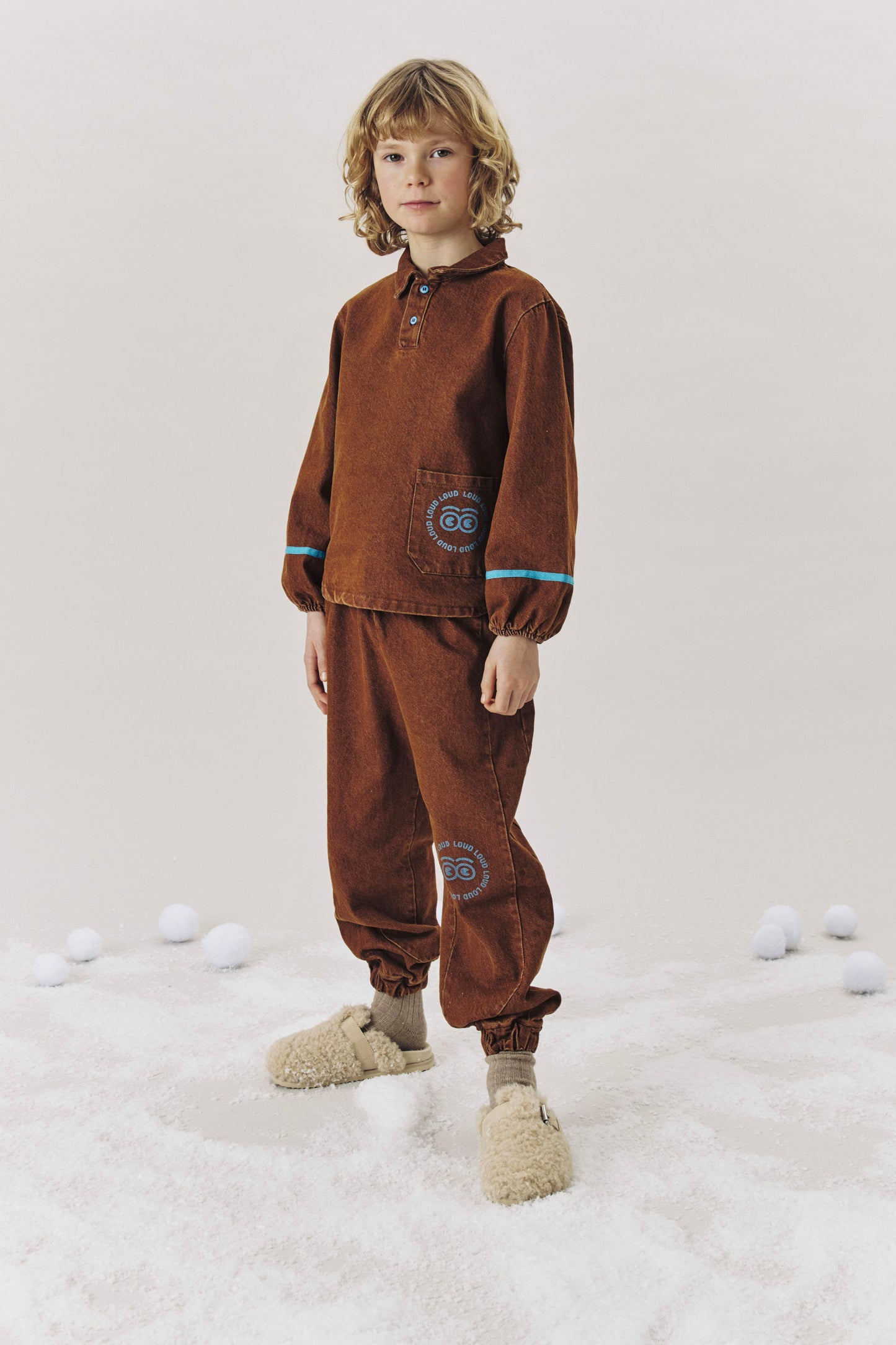 TAIL - CHOCO SHIRT loose fit, collar and front pocket, contrast tape sleeve, circle LOUD eyes logo print