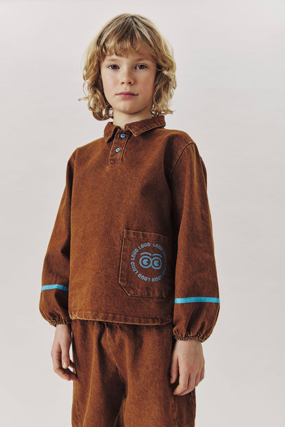 TAIL - CHOCO SHIRT loose fit, collar and front pocket, contrast tape sleeve, circle LOUD eyes logo print