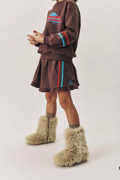 PASS - FONDUE FUDGE MINI SKIRT elasticated waist, ruffle bottom contrast, 2 tone stripe cotton tape