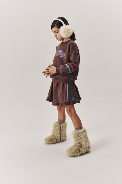 PASS - FONDUE FUDGE MINI SKIRT elasticated waist, ruffle bottom contrast, 2 tone stripe cotton tape