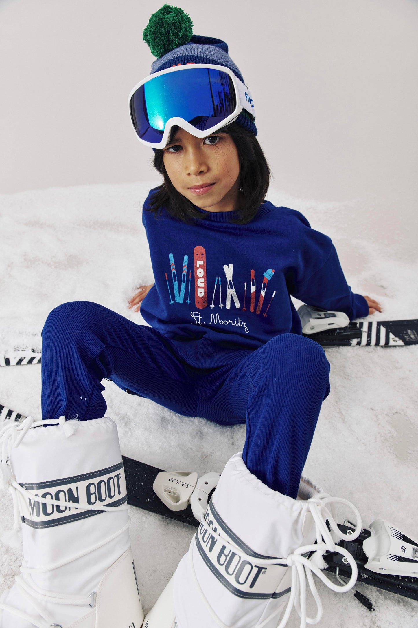 ST. MOTITZ - BLUE NAVY SWEATER relaxed fit drop shoulder ST. MORITZ print