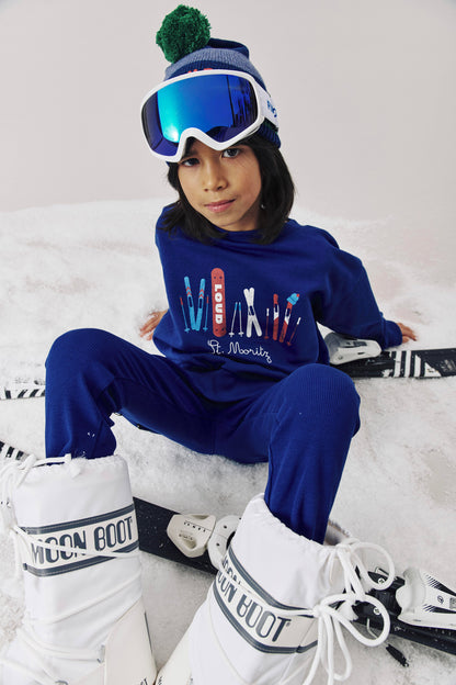 ST. MOTITZ - BLUE NAVY SWEATER relaxed fit drop shoulder ST. MORITZ print