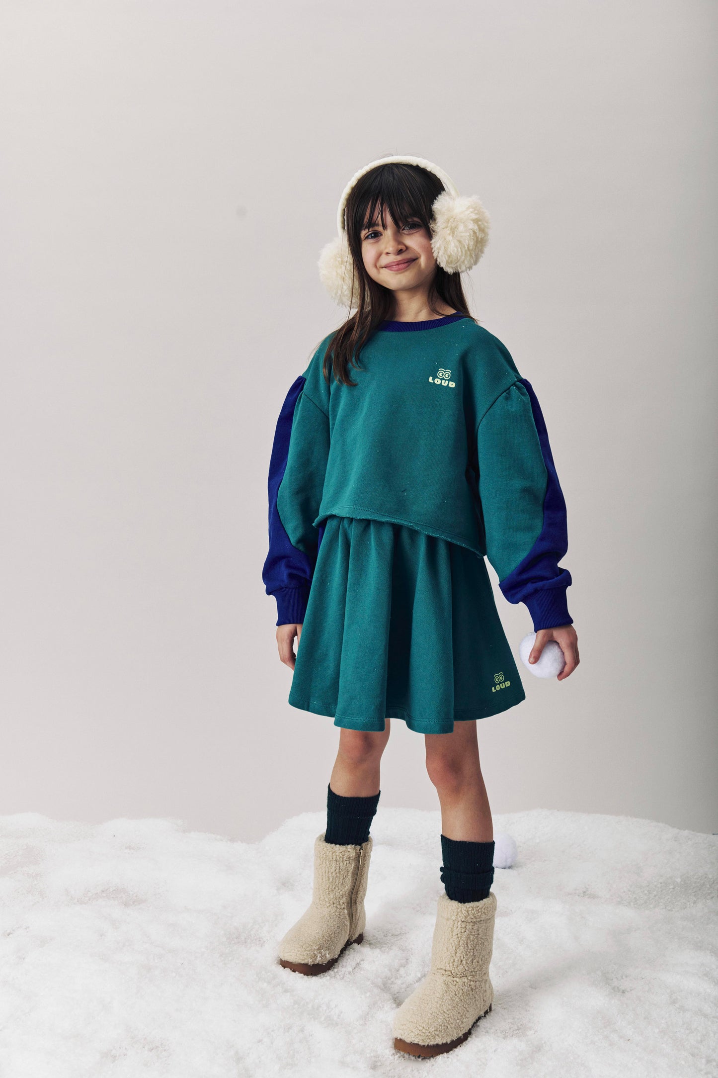 RELAX - GREEN/NAVY MINI SKIRT, elasticated waist, colour block, LOUD eyes logo print contrast
