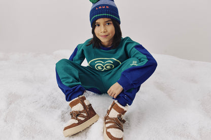 SLEIGH - GREEN/NAVY SWEATER relaxed fit, drop shoulder, sleeve colour block LOUD eyes logo print contrast