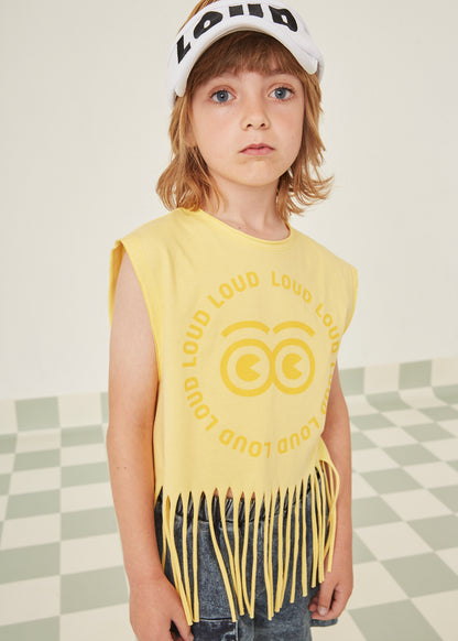 AMORE - Yellow/Yellow Spectra Print Top Crop Fringes