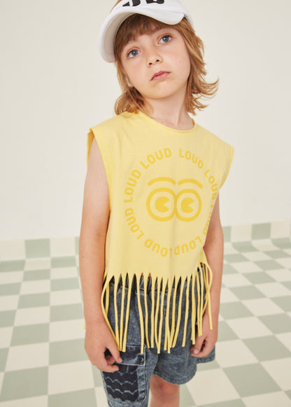 AMORE - Yellow/Yellow Spectra Print Top Crop Fringes