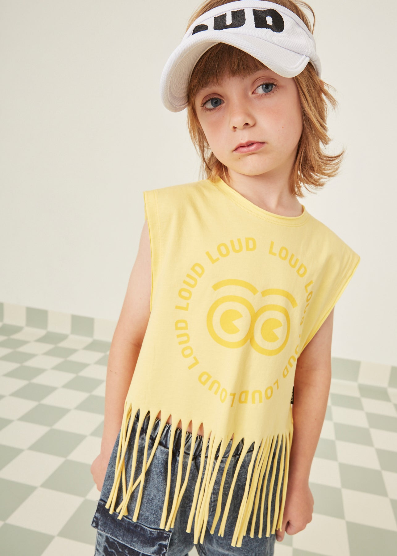 AMORE - Yellow/Yellow Spectra Print Top Crop Fringes