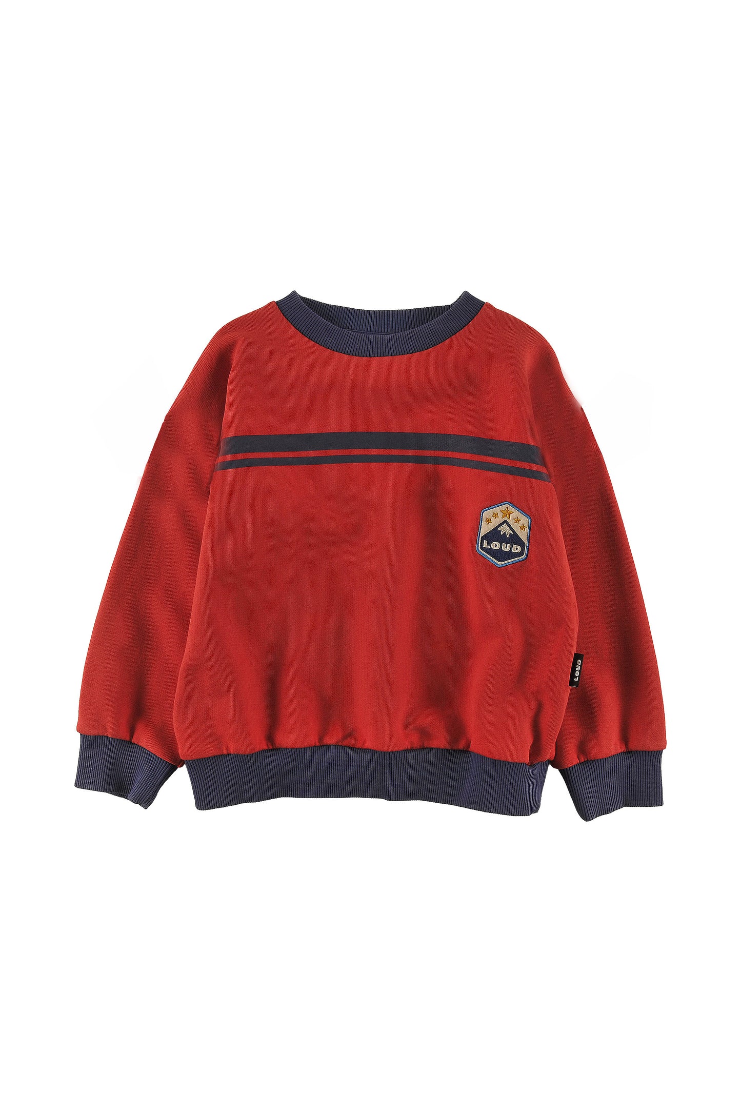 TEAM - RED WASHED SWEATER relaxed fit drop shoulder, MOUNTAIN embroidery patch