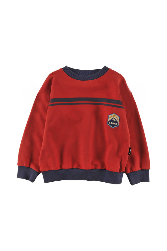 TEAM - RED WASHED SWEATER relaxed fit drop shoulder, MOUNTAIN embroidery patch