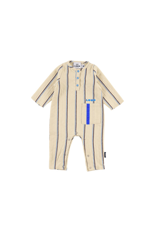 THRILL - NATURAL STRIPE Baby PLAYSUIT relaxed fit, front pocket, LOUD logo