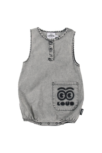 MEMORY - Light Grey Stone Wash Baby Romper