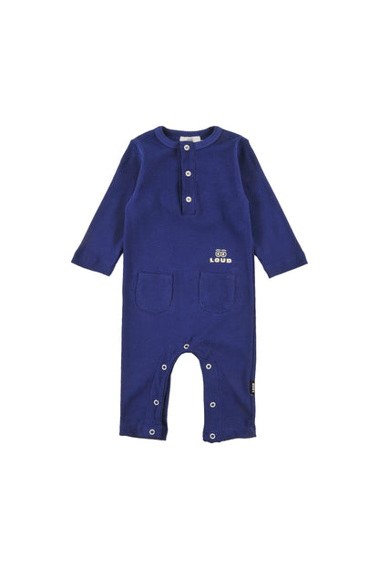 VERBIER - BLUE NAVY Baby PLAYSUIT regular fit, LOUD eyes logo print contrast