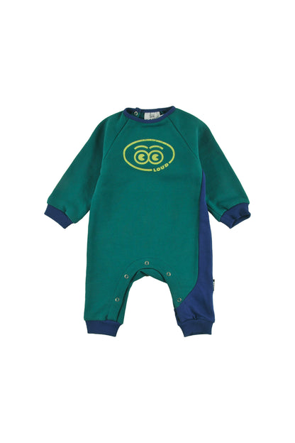 KILLY - GREEN/NAVY Baby PLAYSUIT relaxed fit, LOUD eyes logo print contrast