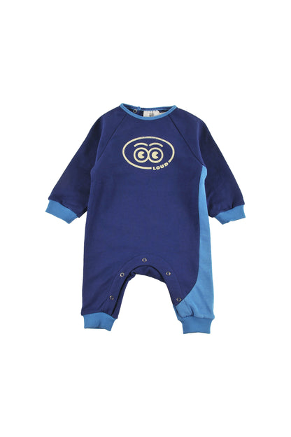 KILLY - NAVY/MALIBU Baby PLAYSUIT relaxed fit, LOUD eyes logo print contrast