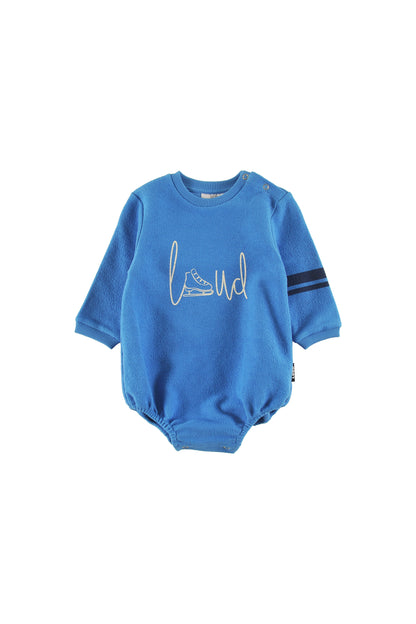 RAYS - MALIBU BLUE Baby ROMPER relaxed fit, contrast stripe sleeve, LOUD SKATE print