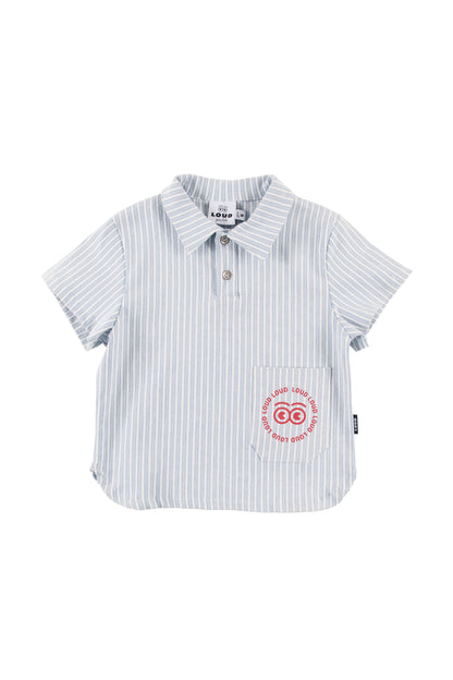 VIGNA - Mid Blue Stripe Polo Shirt Loose Fit Front Pocket (SAMPLE)