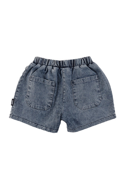 ISOLA - Mid Blue Stoned Washed Denim Shorts