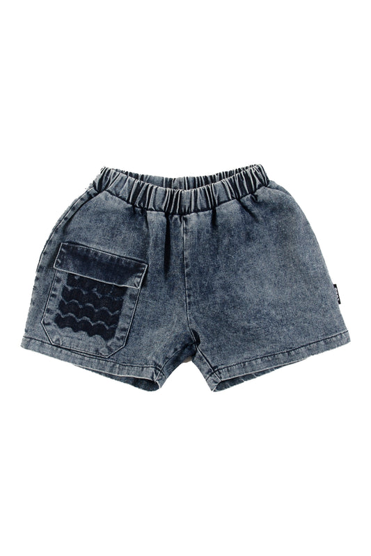 ISOLA - Mid Blue Stoned Washed Denim Shorts