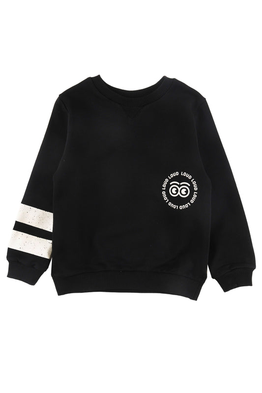 LOVING - Black Sweater Regular Fit Striped Sleeve