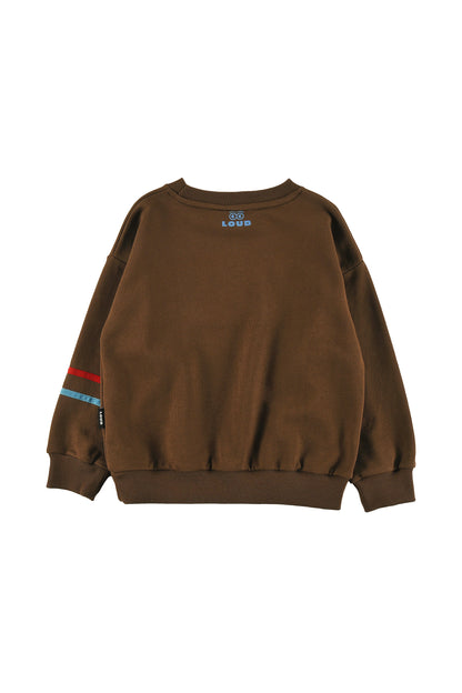 MAP - FONDUE FUDGE SWEATER relaxed fit drop shoulder MOUNTAIN print, 2 tone stripe cotton tape