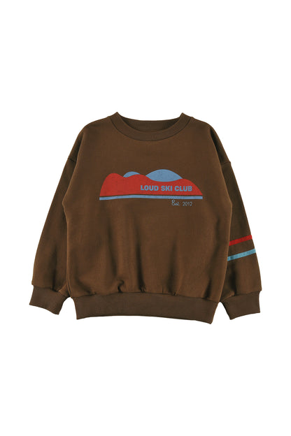 MAP - FONDUE FUDGE SWEATER relaxed fit drop shoulder MOUNTAIN print, 2 tone stripe cotton tape