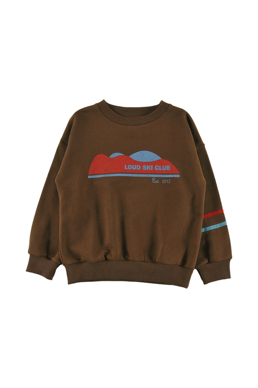 MAP - FONDUE FUDGE SWEATER relaxed fit drop shoulder MOUNTAIN print, 2 tone stripe cotton tape