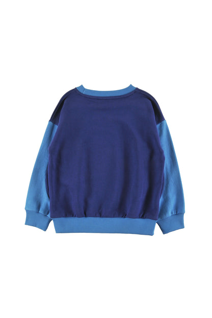 SLEIGH - NAVY/MALIBU SWEATER relaxed fit, drop shoulder, sleeve colour block LOUD eyes logo print contrast