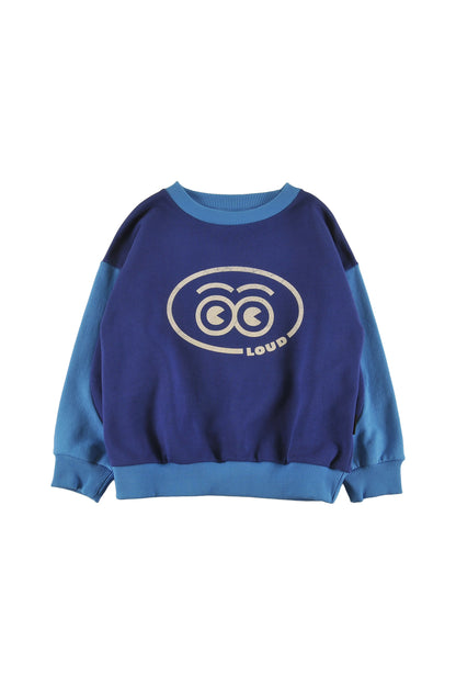SLEIGH - NAVY/MALIBU SWEATER relaxed fit, drop shoulder, sleeve colour block LOUD eyes logo print contrast