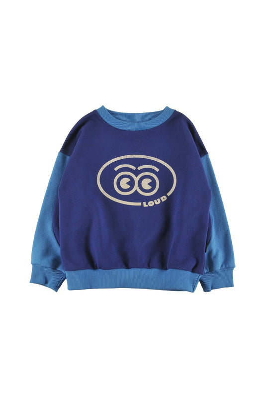 SLEIGH - NAVY/MALIBU SWEATER relaxed fit, drop shoulder, sleeve colour block LOUD eyes logo print contrast