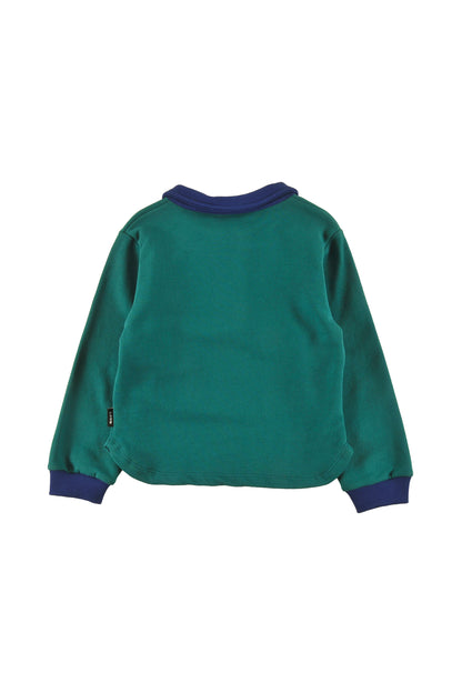 COSY - GREEN/NAVY SWEATER Polo regular fit, contrast colour neck, ribbing LOUD eyes logo print contrast