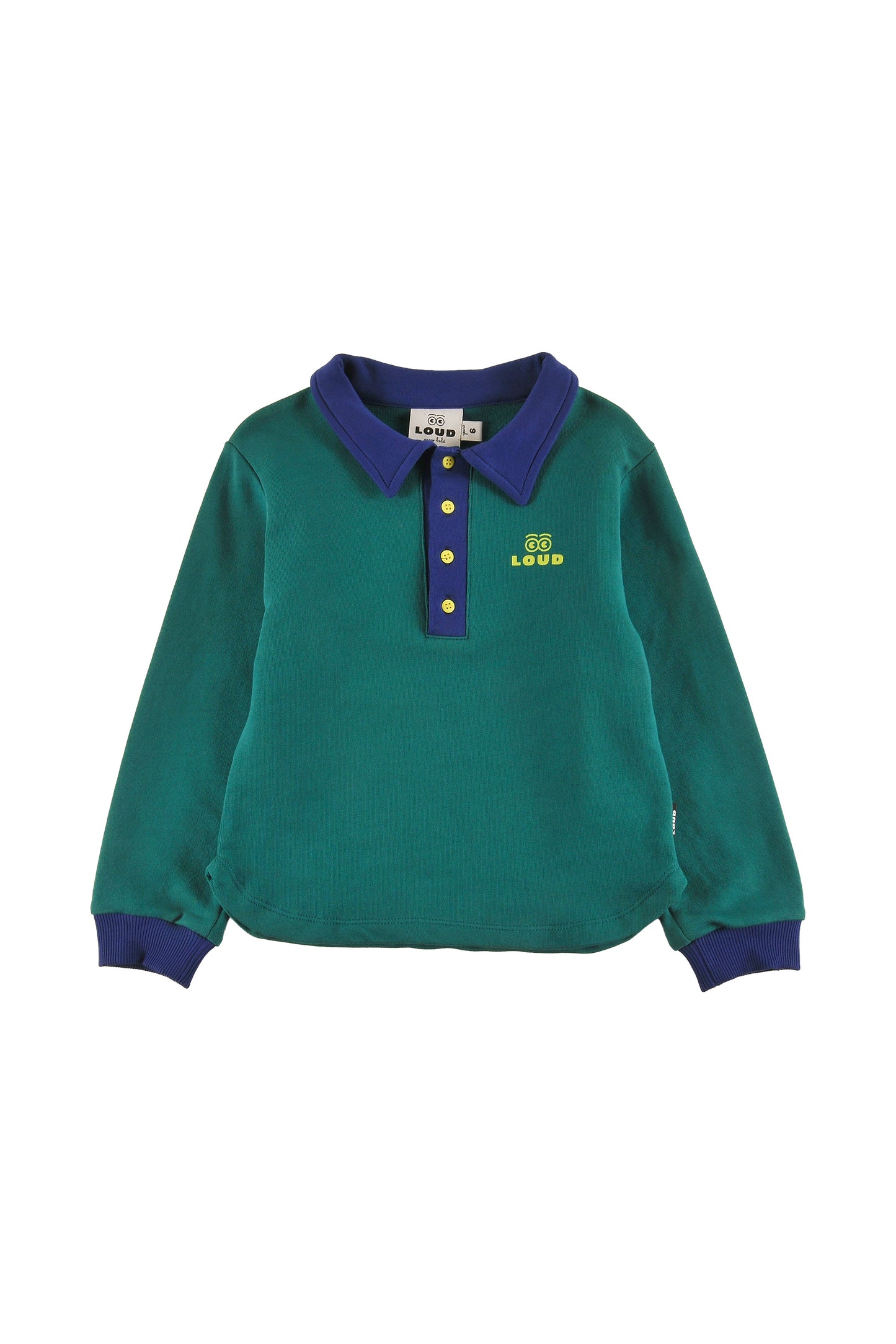 COSY - GREEN/NAVY SWEATER Polo regular fit, contrast colour neck, ribbing LOUD eyes logo print contrast
