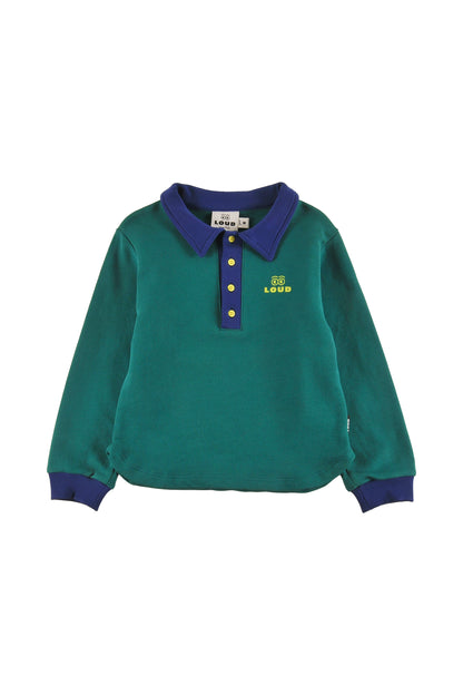 COSY - GREEN/NAVY SWEATER Polo regular fit, contrast colour neck, ribbing LOUD eyes logo print contrast