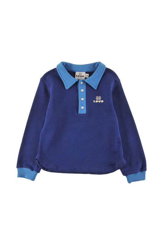 COSY - NAVY/MALIBU SWEATER Polo regular fit, contrast colour neck, ribbing LOUD eyes logo print contrast