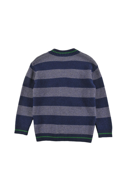 GSTAAD - NAVY STRIPE CARDIGAN relaxed fit, circle embroidery motifs patches