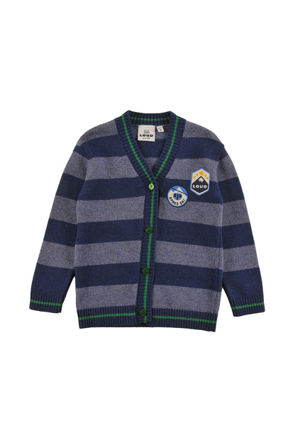 GSTAAD - NAVY STRIPE CARDIGAN relaxed fit, circle embroidery motifs patches