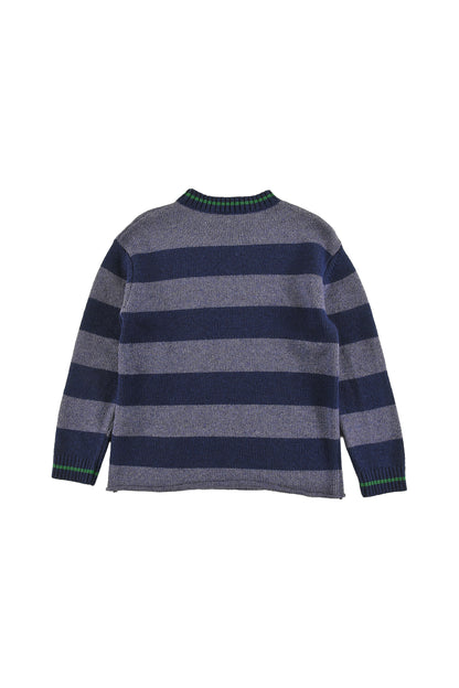 TRADITION - NAVY STRIPE SWEATER relaxed fit, circle embroidery motifs patches