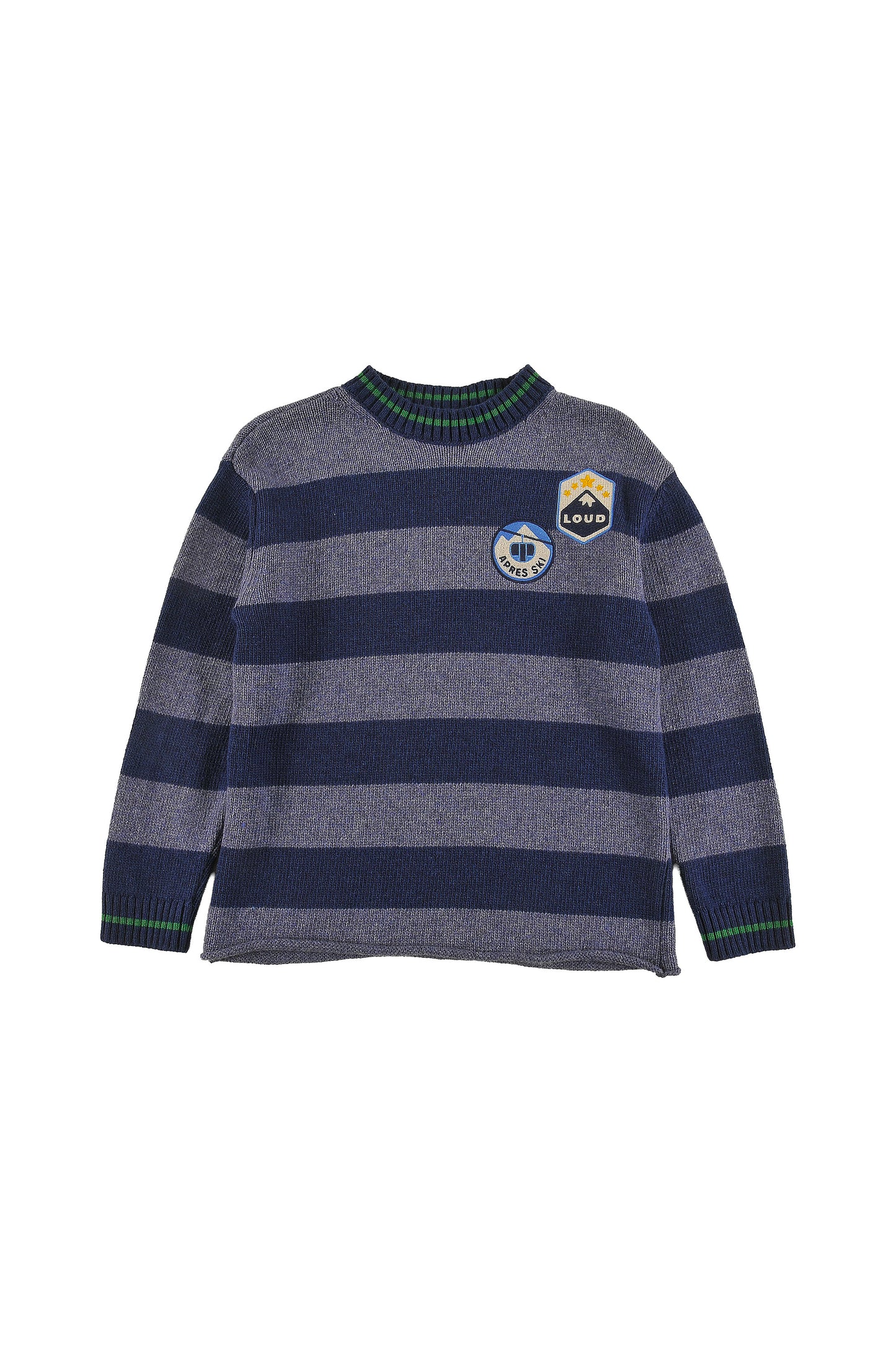 TRADITION - NAVY STRIPE SWEATER relaxed fit, circle embroidery motifs patches