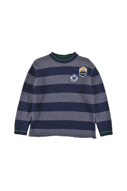 TRADITION - NAVY STRIPE SWEATER relaxed fit, circle embroidery motifs patches
