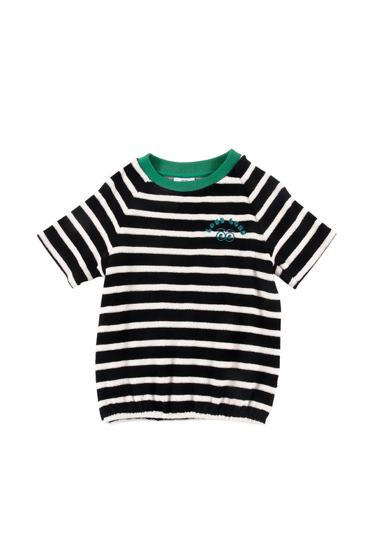 BUBBLE - Anthracite Stripe Top Loose Fit Raglan Sleeve